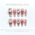 10pc handmade acrylic Millennium hot girl y2k artificial nail with glue full cover pink ballet false nail with butterfly pattern. 