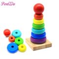 Baby Kids Wooden Toy Stacking Ring Rainbow Tower for Early Educational Toy for kids Rainbow Stacking Rings Tower Toy. 