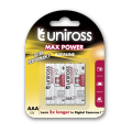 Uniross 4 AAA Max Power Alkaline Battery Cells. 