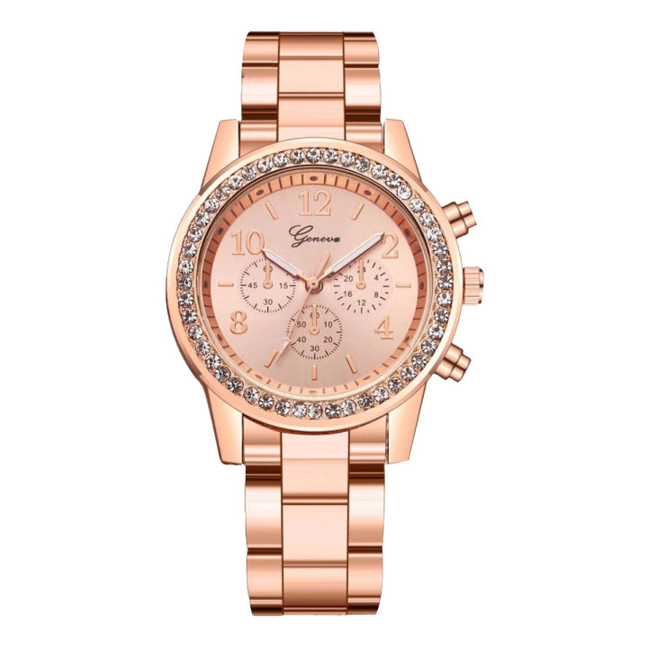 [Precious] Elegant Stainless Steel Band Women's Watch/ Luxury Rhinestone Casual Wristwatches/ Classic 3-Eyes Quartz Watches