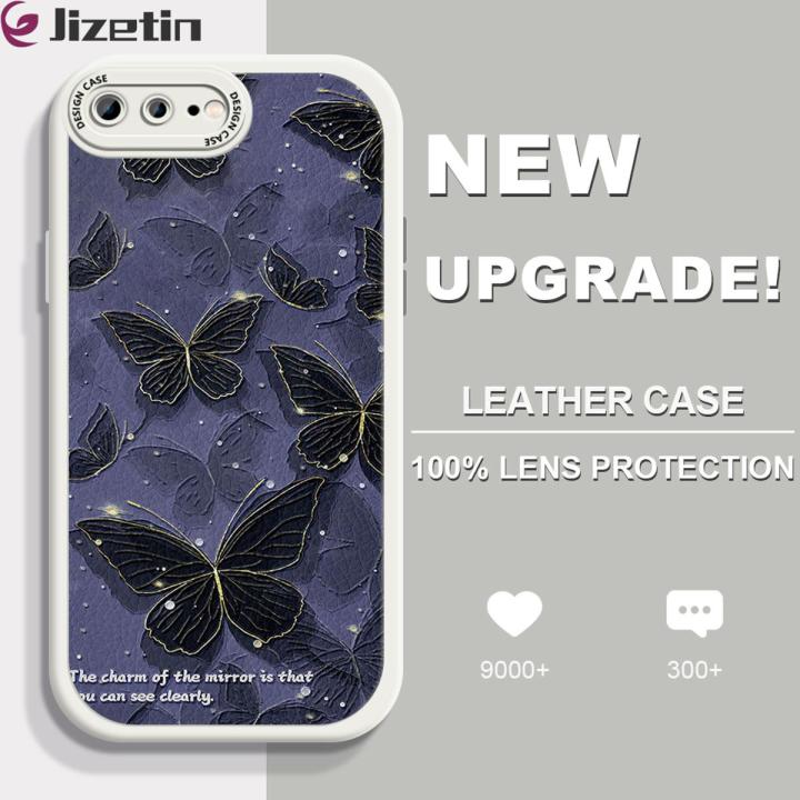 Jizetin for iPhone 7 Plus 8 Plus Back Cover Bright Butterfly Lambskin Texture PU Leather Back For Girls Boys Soft Phone Case
