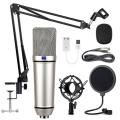 BM800 Ultra Condenser Microphone - Studio Recording - BM 800 Pro Microphone - Silver Wired Microphone - Usb Sound Card - Arm Stand. 