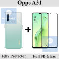 Oppo A31 Full Black 9D|10D|11D|21D|6D|5D| Tempered Glass Edge to Edge Full Glue Screen Protector + Back Jelly Protector Clear Soft Film Protector Hydrogel Film Protector For Oppo A31. 