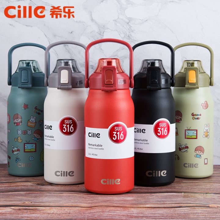 Imported Cille 1000ML / 1200ML / 1300ML / 1600ML / 1700ML 316SS Stainless Steel Vacuum Flask Thermoses Water Bottle Premium Bottle (Double Wall) Stainless Steel Bottle with Straw Bottle