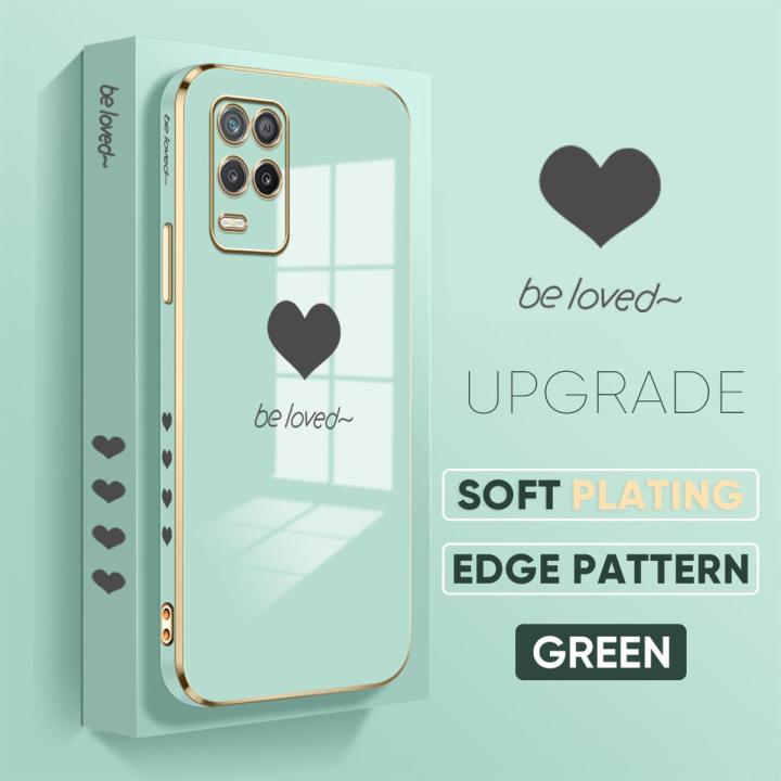 TA for Realme 8 5G Back Cover + Free Lanyard Simple Love Luxury 6D Plating Case Side Pattern Soft Silicone Square Phone Cases