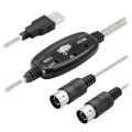 USB MIDI Cable Adapter, USB Type A Male to MIDI Din 5 Pin In-Out Cable Interface with LED Indicator for Music Keyboard. 