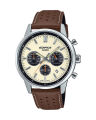 Casio Edifice Standard Chronograph Mens Silver Ion Plated Stainless Steel Case Round Analog Chronograph, Date Brown Geniune Leather Strap Watch-EFR-575L-7ADF. 