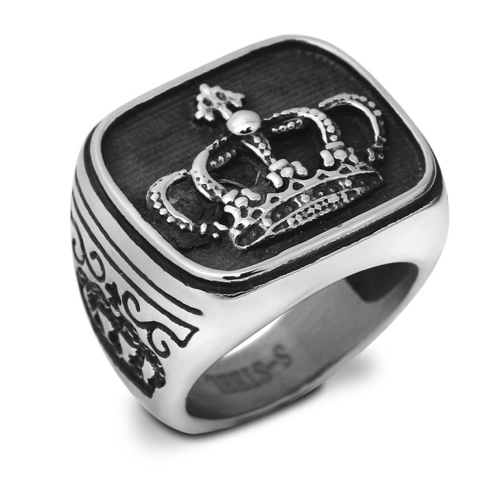 Man Jewelry Stainless Steel Vintage King Crown Ring Signet Bands For Men, Punk Vintage Style
