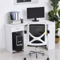 L-Shaped Corner Computer Desk w/ 2 Shelves Worktop Keyboard Tray White. 