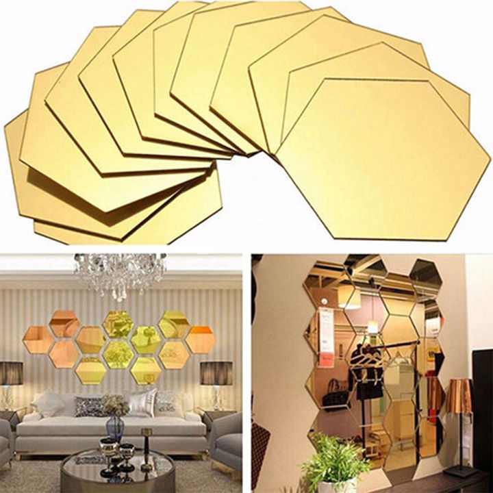 1/12Pcs Geometric Hexagon Acrylic 3D Art Mirror Wall Sticker Home DIY
