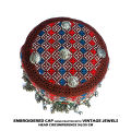Afghan Turkish Pakistani Traditional Wear Embroidered Cap Topi with Jewellery Tribal Vintage Embroidery. 