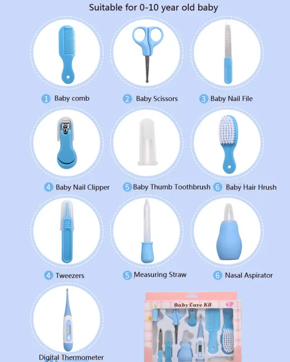 10Pcs%20Multi-Piece%20Baby%20Care%20Kit%20Newborn%20Hair%20Nail%20Thermometer%20Beauty%20Brush%20Kit%20Scissors%20Comb%20Teether%20Function%20Child%20Toiletry%20Kit%20Baby%20-%20Image%205