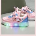 LED Kids Shoes for Girls Cute Cartoon Hello Kitty Shoes Baby Girl Kawaii Canvas Shoes Soft Bottom Sneakers Casual Shoes. 