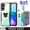 Vivo Y03T Shockproof Phone Case for Vivo Y03 Y02 4 in 1 Camera Lens Soft Tempered Glass Privacy Screen Protector and Mobile phone holder. 