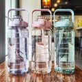 High Quality Transparent Water Bottle 2000 ML with Time Marks Motivational markings Bounce Cover Time-Period Scale Reminder n Frosted Cup 2 litre Travel bottle for cold water, Outdoor fitness Training, office  and school. 