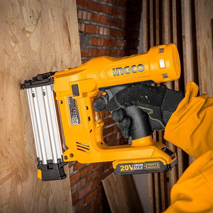 Ingco 20V Lithium-Ion Cordless Brad Nailer Kit (With 2pcs Battery & Charger) With Hard Box