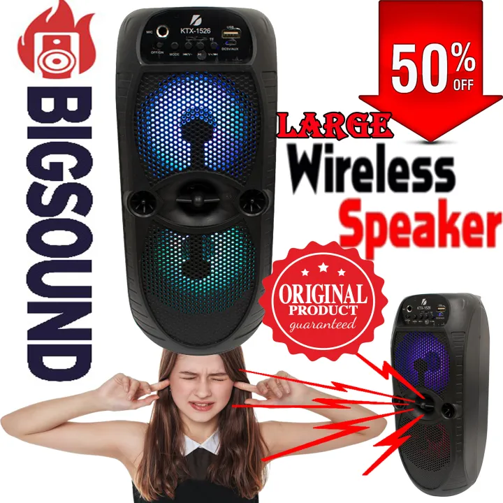 KTX-1526 Wireless Bluetooth Speakers - MIC Speaker - MP3 Player – Supports SD Card FM Radio USB Chargeable Portable Big Speakers 4”x2 Drive Size Home theater loudspeaker Sound System High Quality Sound Players New Rechargeable KTX 1526 Wireless Speakers