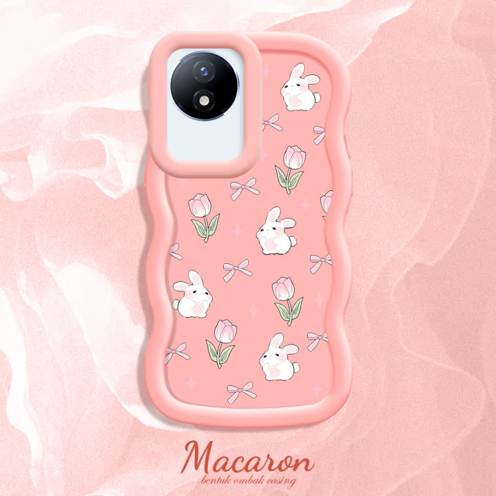 TA for Vivo Y02 Y02A Y02T Back Cover Macaron Wave Soft Silicone Mobile Phone Cover Rabbit Flowers Pattern Case