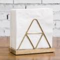 Metal and Wooden Paper Napkin Holder for Table With Gold Black Plated Wire Triangle Design & Solid Mango Wood Base, Customized by ZMT Traders. 