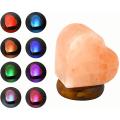 Heart Shape USB Himalayan Salt Lamp with 7 Colors Changing, Lovely Round Crystal Salt Rock Lamp for Living Room, Home Deco, Office, Holiday Gift - Hand Carved, Wood Base-Glory Art. 