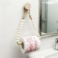 1/2pcs Rustic Wood No-Drill Wall Mounted Tissue Roll Holder & Towel Rack - Antique Wood Bathroom Storage Shelf, Rope & Wood Ball System, Installation for Farmhouse Bath Accessories , Tissue Roll Holder, Tissue Roll, Tissue Roll Holder Bathroom. 