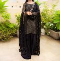 Hiba Bukhari 3pcs Dress For Girls - Dresses For Women -  3pcs Dresses For Girls New Design - Featuring Fully 9mm Embroidery Work On The Shirt Front And Back Both - Paired With A Stunning Embroidered Kaya Work Dupatta And Flared Gharara. 