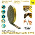 Self-Adhesive 5M Door Window Seal Strip, D-Type Weatherproof Foam Tape, Soundproof, Dust Stopper, Brown. 