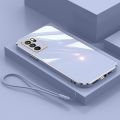 For OPPO A16 Cover with Wrist Strap Fashion Shiny Plating Square Bumper Girls Phone Case Soft TPU Silicone Shockproof Protective Back Cover. 