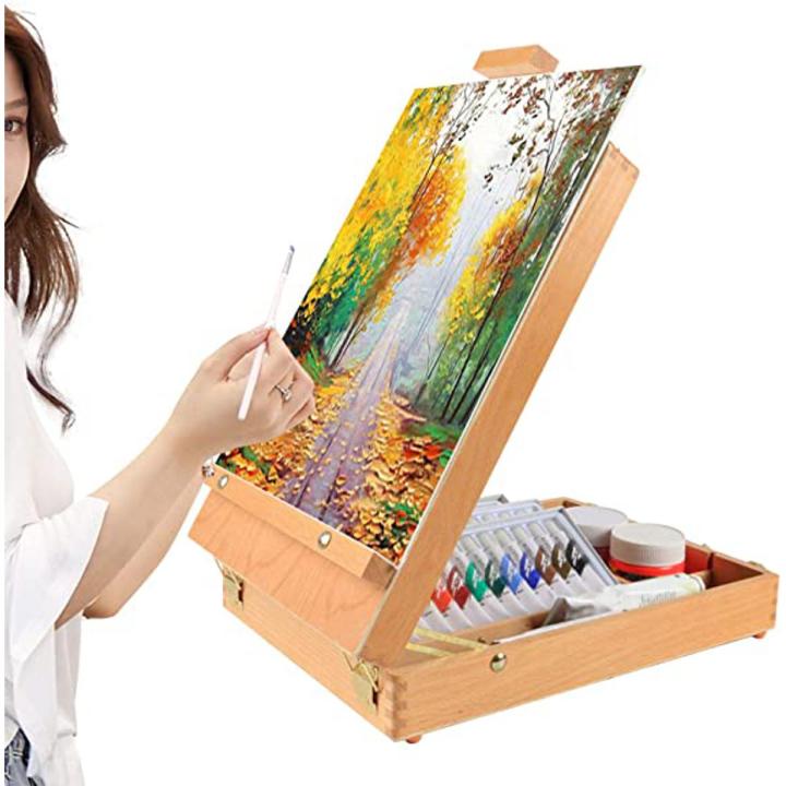 Portable Painting Storage Box Easel Beechwood Easel Box Adjustable Table Ske.tch Box Easel Wooden Artist Storage Case Easel for Drawing, Painting