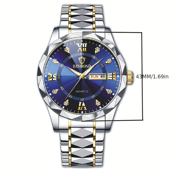 BINBOND%20Men's%20Waterproof%20Luminous%20Dual%20Calendar%20Watch,%20Trendy%20Quartz%20Watch%20-%20Image%202