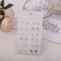12 Pairs Of Silver Earrings Set Simple And Versatile Earrings Combination Fashion Popular Small Earrings. 