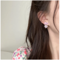Pink Purple Bow Love Shape Temperament Female Earrings Simple Sweet Japanese And Korean Fashion Small Fresh Frosted Heart-shaped Earrings 1Pair. 