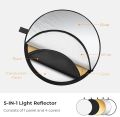 5-in-1 Light Reflector Photography Diffuser Collapsible Portable for Studio and Outdoor Lighting Gold Silver White Black Translucent Size 110cm. 
