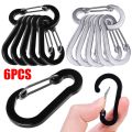 6Pcs Outdoor Camping Multifunctional Aluminum Alloy Backpack Hanging Keychain D-shaped Carabiner Waist Umbrella Rope Wire Spring Buckle. 