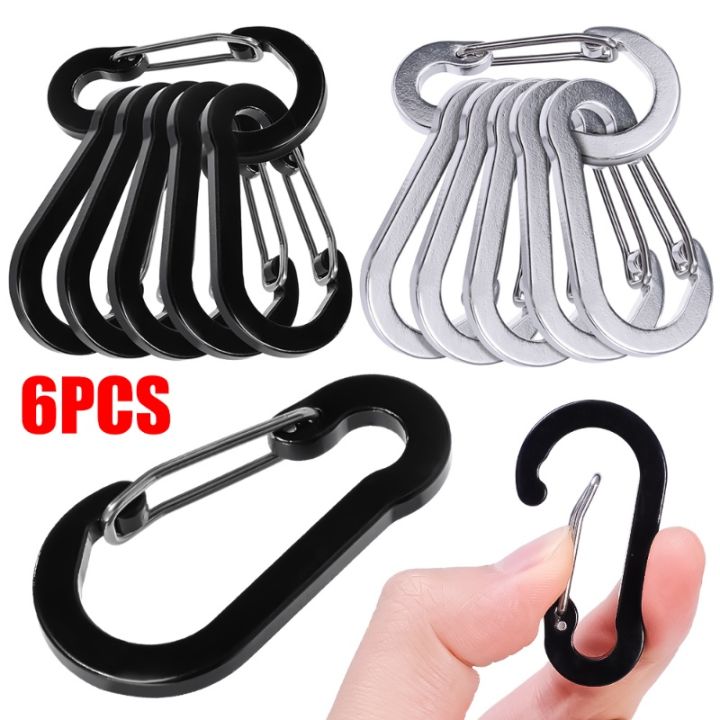 6Pcs Outdoor Camping Multifunctional Aluminum Alloy Backpack Hanging Keychain D-shaped Carabiner Waist Umbrella Rope Wire Spring Buckle