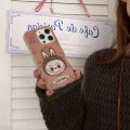 100% Quality+COD Brown Labu cloth wristband phone case suitable for iPhone 16/1514/13 Promax double-layer hard shell hand-held chain hanging rope. 