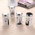 Designer Ceramic Coffee Mugs with Mirror Lid -  400ml (Random Design). 
