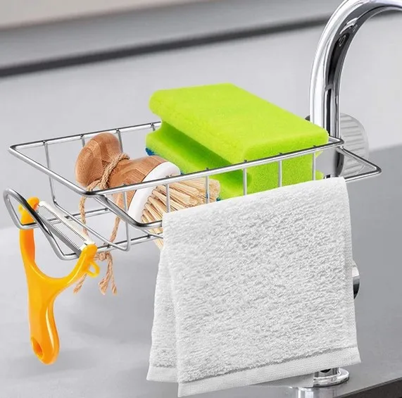 Stainless Steel Best Kitchen Sponge Holder Kitchen Stainless Steel Faucet  Sink Sponge Holder With Towel - Main Image
