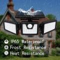Otdair Solar Security Lights, 3 Head PIR Motion Sensor Lights Adjustable 128LED Flood Lights Outdoor Spotlights 360° Rotatable IP65 Waterproof for Porch Garden Patio Yard Garage Pathway. 