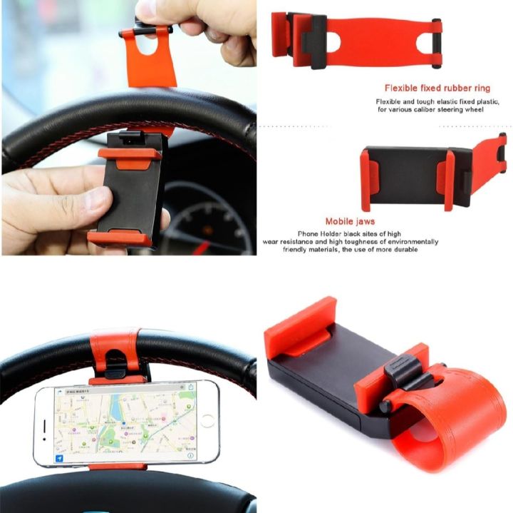 UNIVERSAL CAR STEERING WHEEL MOBILE HOLDER GPS Clip Mount Stand Holder Bracket Car Mobile Holder for Steering Phone Holder Mobile Holder Car Cell Mobile Phone Holder Stand NOTE random color will be delivered