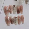 10pc handmade acrylic Millennium hot girl y2k artificial nail with glue full cover pink ballet false nail with butterfly pattern. 