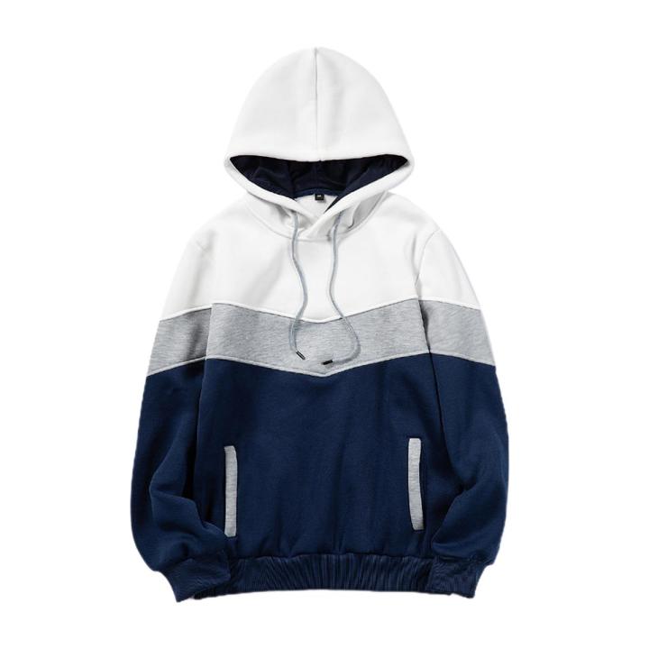 Men's Winter Fall Hoodies Outfits, Hipster Long Sleeve Color Block