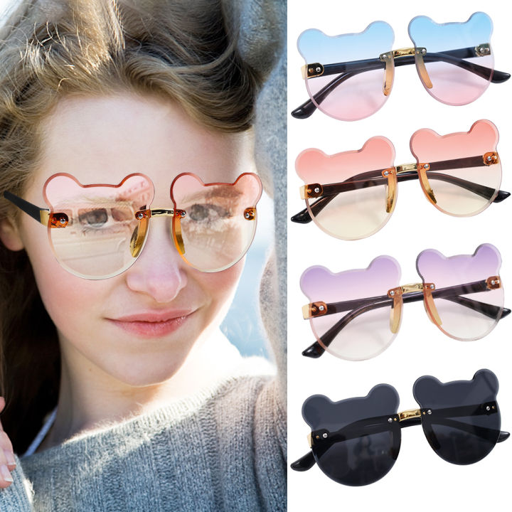 Girls Boys Cartoon Bear Shape Rimless Sunglasses UV Protection