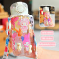 【Free 2D 3D Stickers】400ML Cartoon Water Bottle With Straw And Strap Portable Water Bottle BPA Free Plastic Water Bottle Large Capacity Outdoor Sports Fitness Water Bottle. 