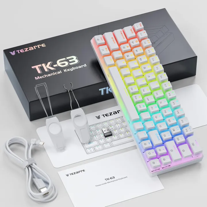 Tezarre%20TK63%20Wireless%20Keyboard%20Bluetooth/2.4G/USB%20Wired%2060%25%20Mechanical%20Gaming%20Keyboard%20RGB%20Backlit%20PBT%20Pudding%20Keycaps%20Hot-Swappable%20-%20Image%202