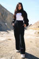 YARA THE STORE - BLACK OPEN BUST CROPPED HOODIE SUIT FOR WOMEN. 