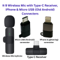 K9 Wireless Collar Microphone – Available with Connector Options as per Requirement (Type-C, Lightning, Micro-USB) - Lavalier Mic for iPhone, Android & Type-C Devices -K-9 Wireless Microphone. 