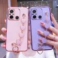 COROGI for Xiaomi Redmi 12C Back Cover + Love Heart Bracelet Luxury Glossy Shiny Plating Bumper Ladies Case Soft Silicone Protective Phone Cases. 
