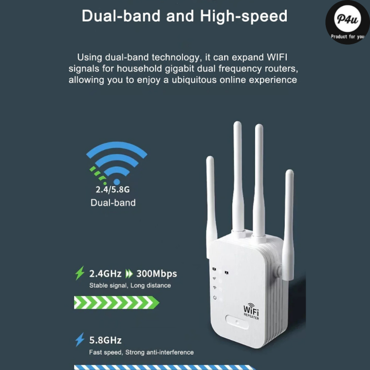 300Mbps WiFi Range Extender Dual Band 2.4G 5G Wireless Signal Booster Repeater with 4 High Gain Antennas | Long Range WiFi Amplifier Router | Easy Setup WiFi Repeater | D Link AC 300 Best Wireless Access Point