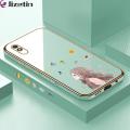 Jizetin (Free Lanyard) for Redmi 9A Back Cover Butterfly Girl Luxury 6D Plating Case Side Pattern Soft Silicone Square Phone Cases. 